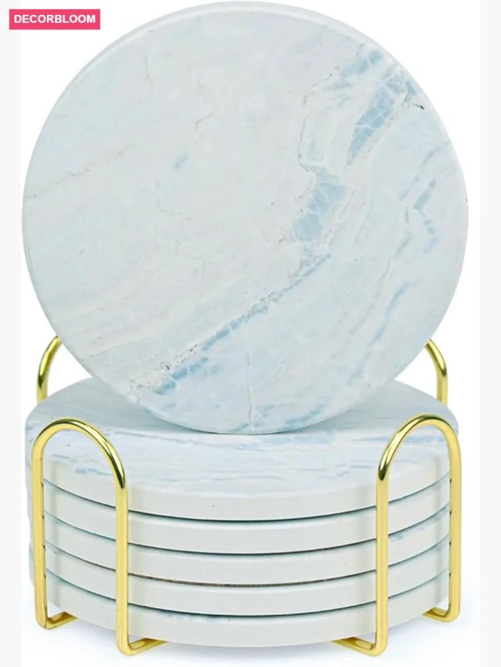 6Pcs Marble Ceramic Coasters with Cork Base for Table Protection